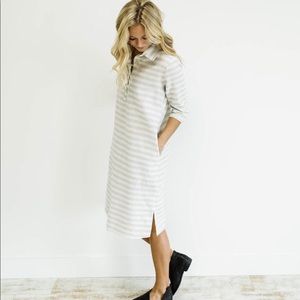 Roolee Gray & White Stripe Collared Button Dress S